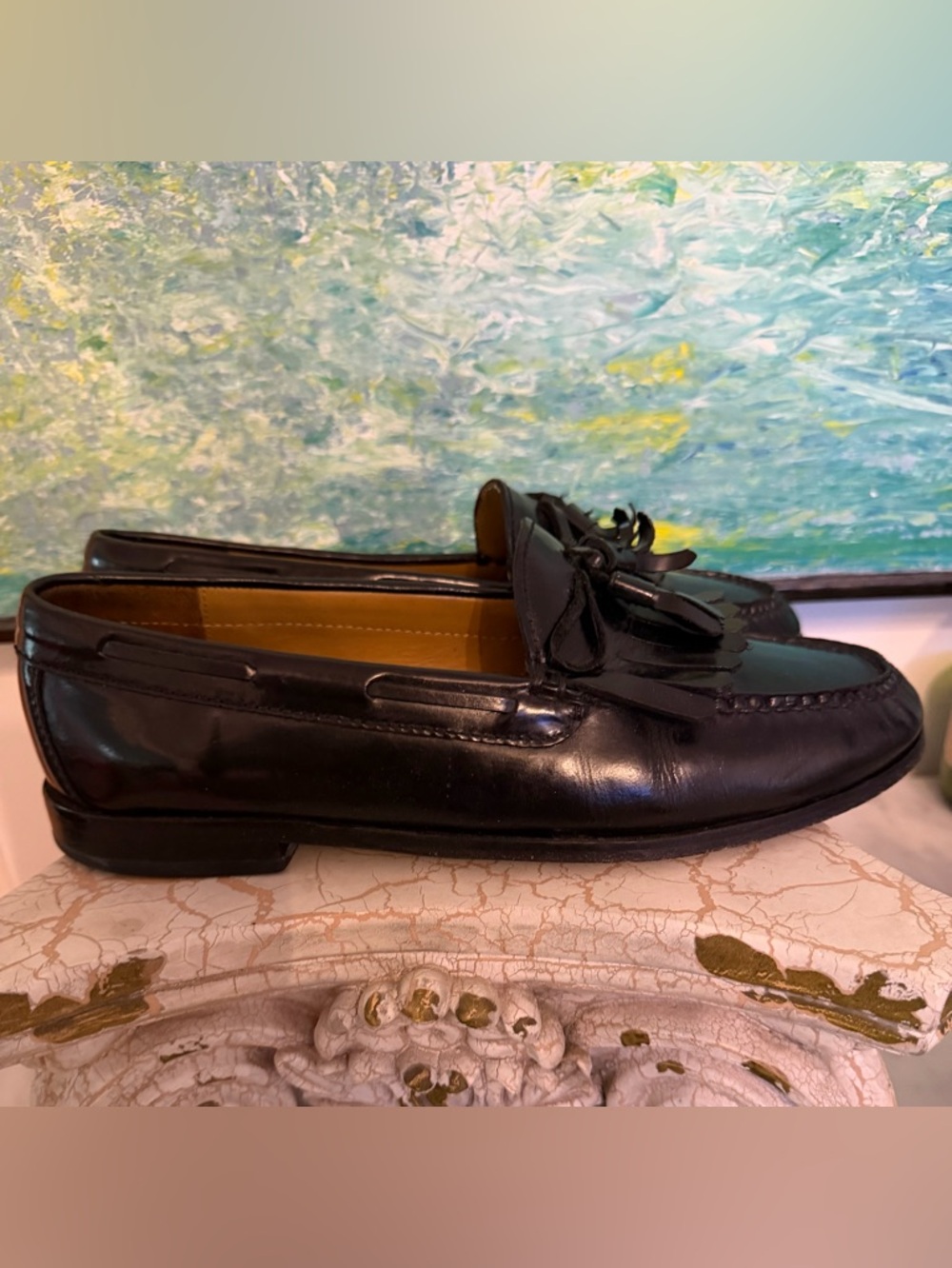 Cole Haan Black Leather Tassel Kiltie Loafers - Picture 2 of 7